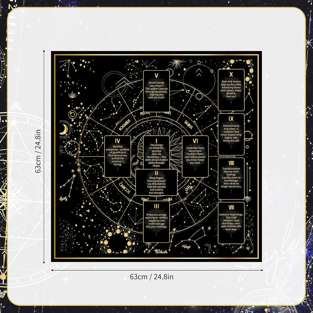 Celestial Tarot Cloth - Black & Gold, Double-Sided