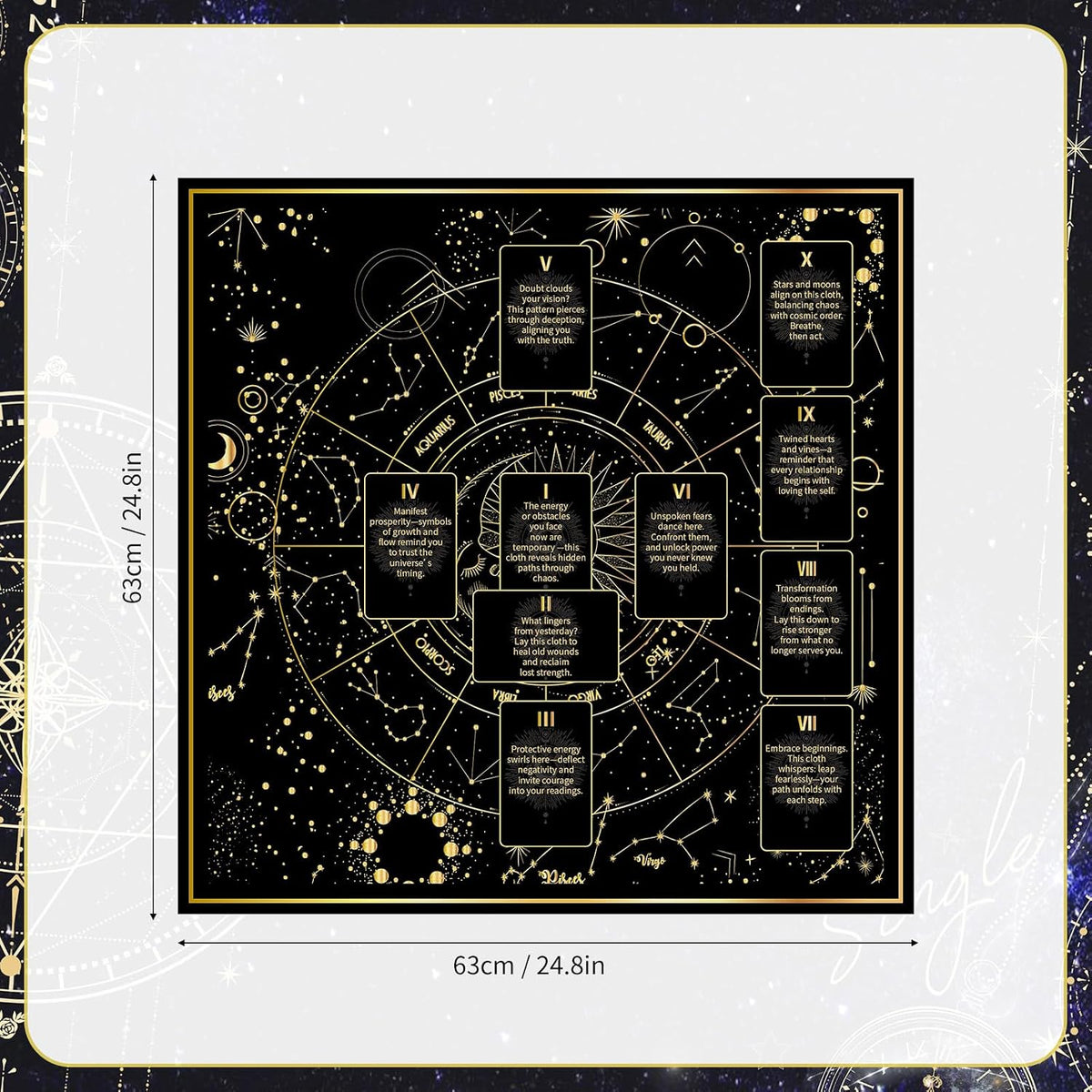 Celestial Tarot Cloth - Black & Gold, Double-Sided