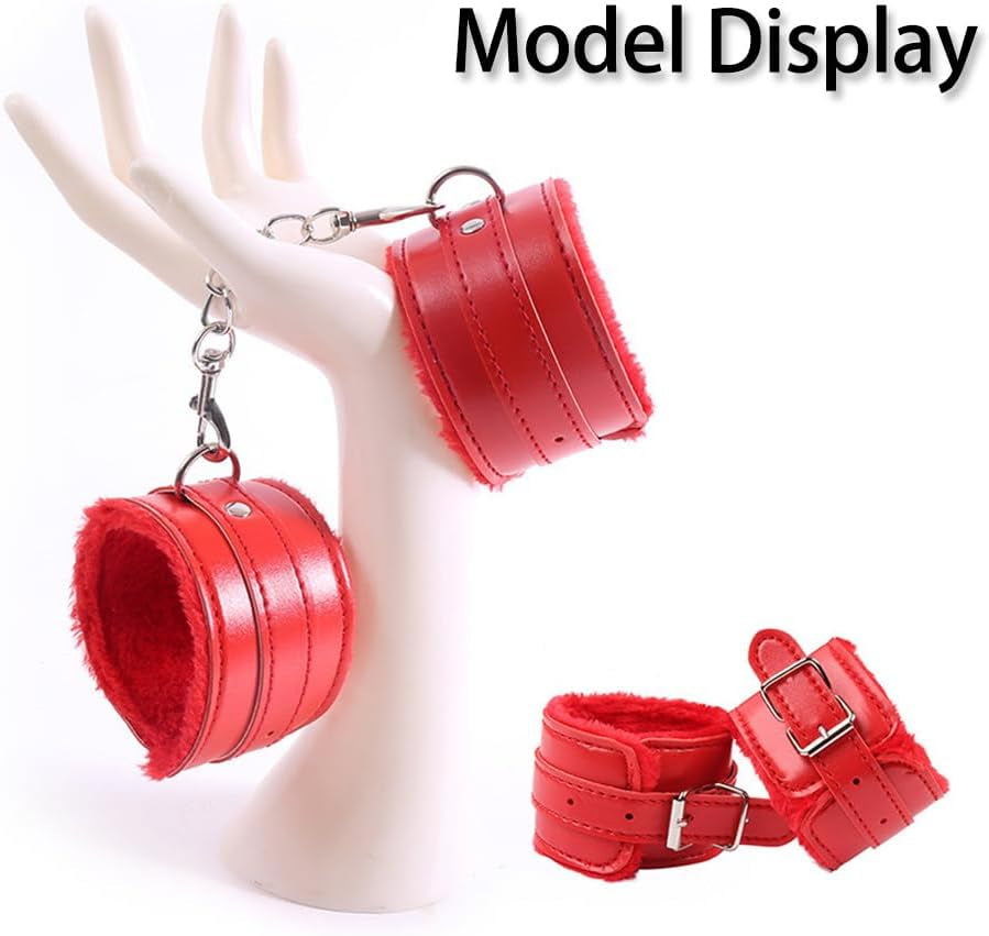 Red Fluffy Handcuffs with Satin Eye Mask