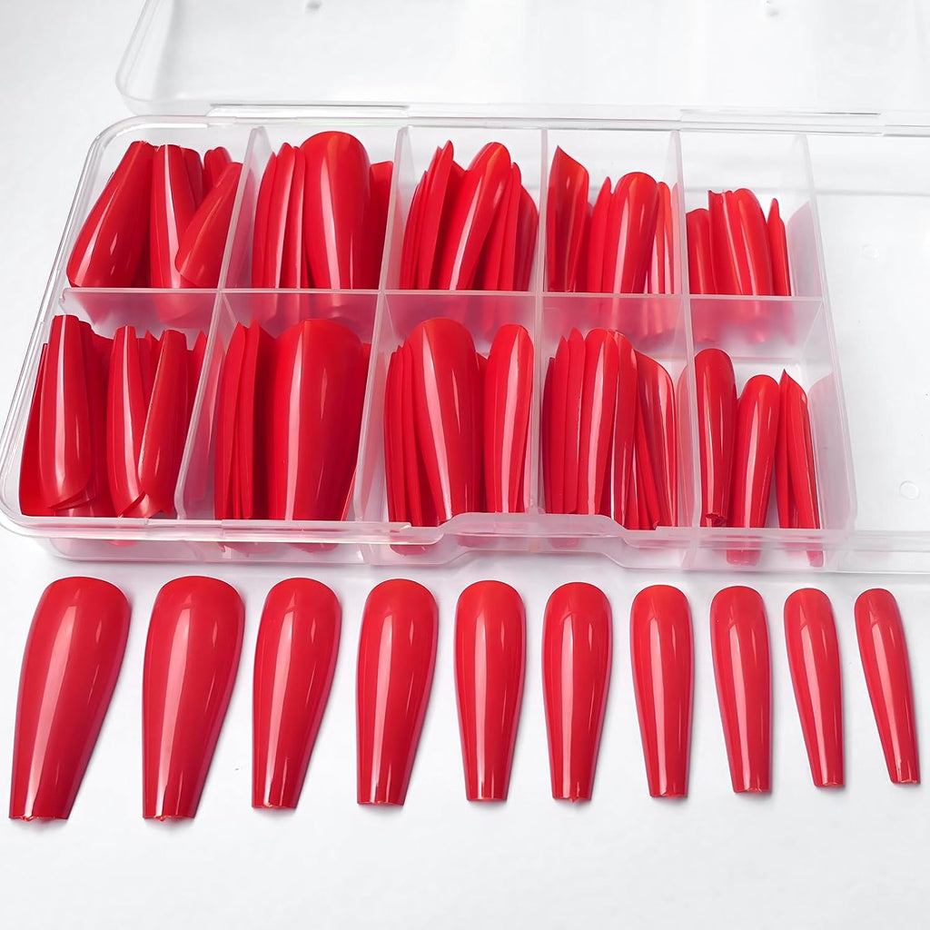 Red Gloss Coffin Press-On Nails - 120 Piece Kit