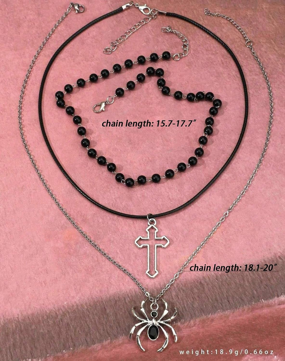 Gothic Bat, Crow and Spider Necklace Set - 3 Pack