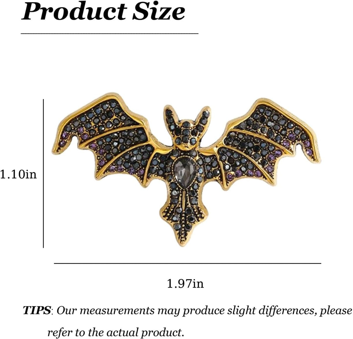 Gothic Crystal Bat Brooch