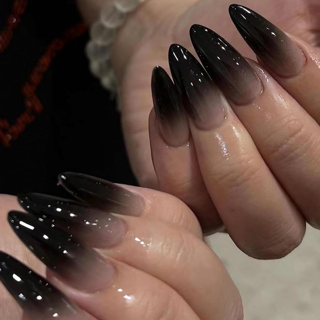 Black Ombre Almond Press-On Nails