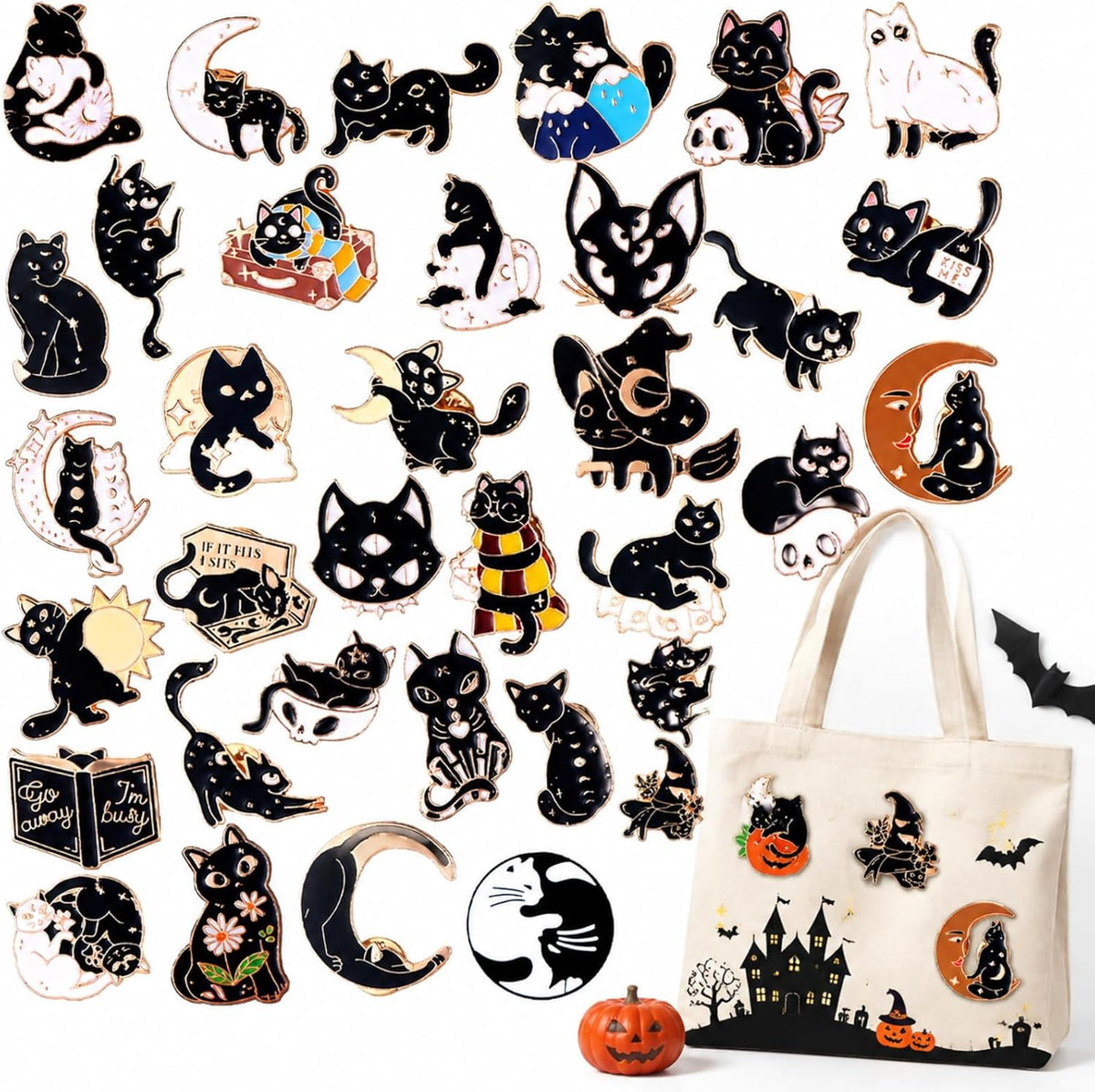 Black Cat Gothic Enamel Pin Set