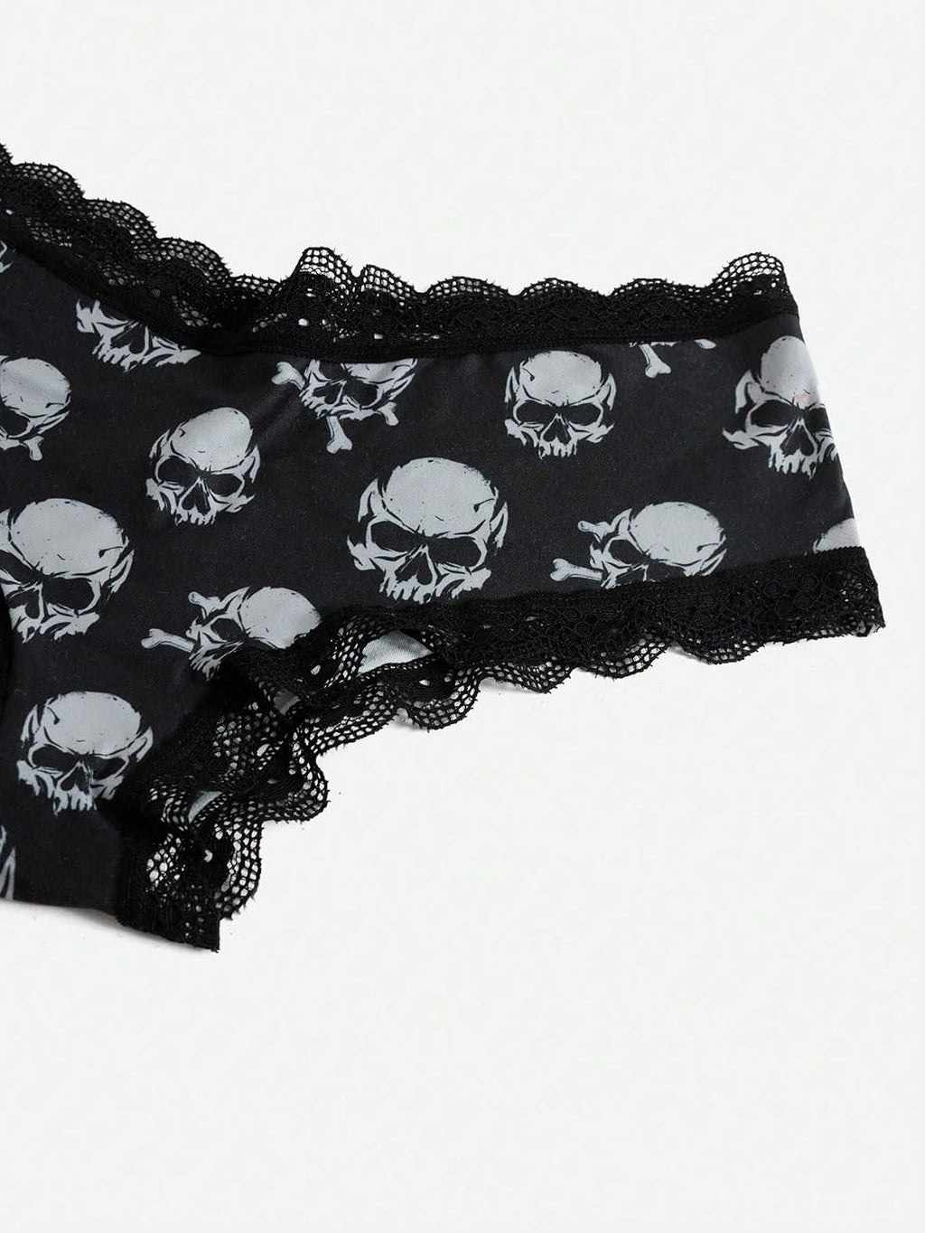 Women'S 3 Pack Skull Graphic Print Lace Trim Underwear Panty Set