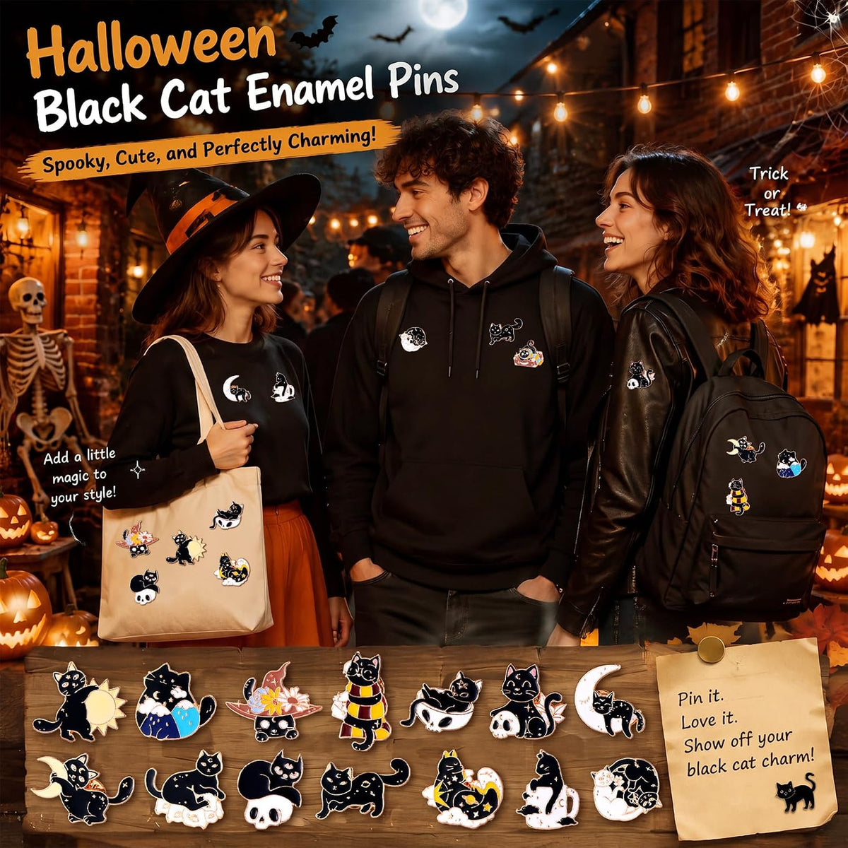 Black Cat Gothic Enamel Pin Set