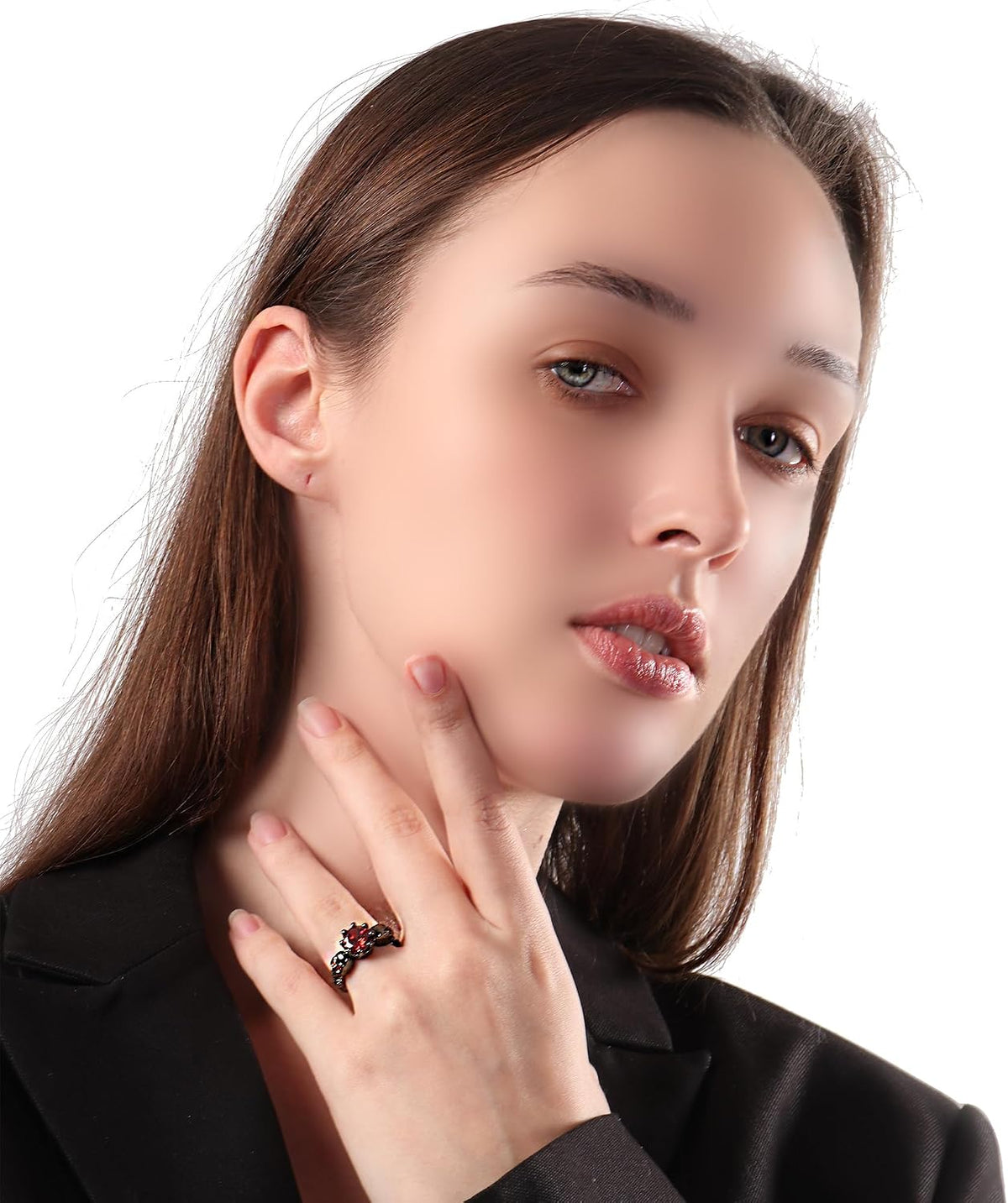 Gothic Skull Statement Ring - Black Gold Plated, Red Crystal
