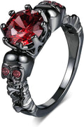 Gothic Skull Statement Ring - Black Gold Plated, Red Crystal