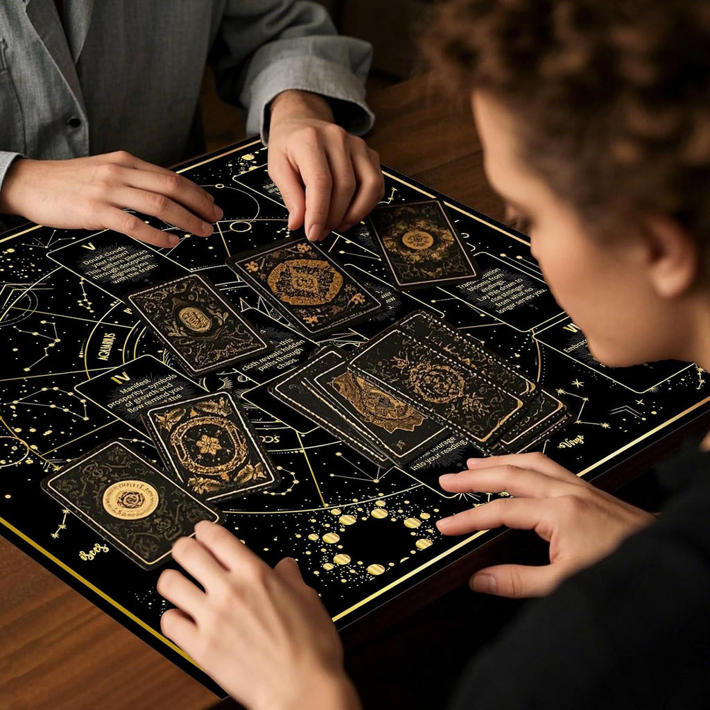 Celestial Tarot Cloth - Black & Gold, Double-Sided