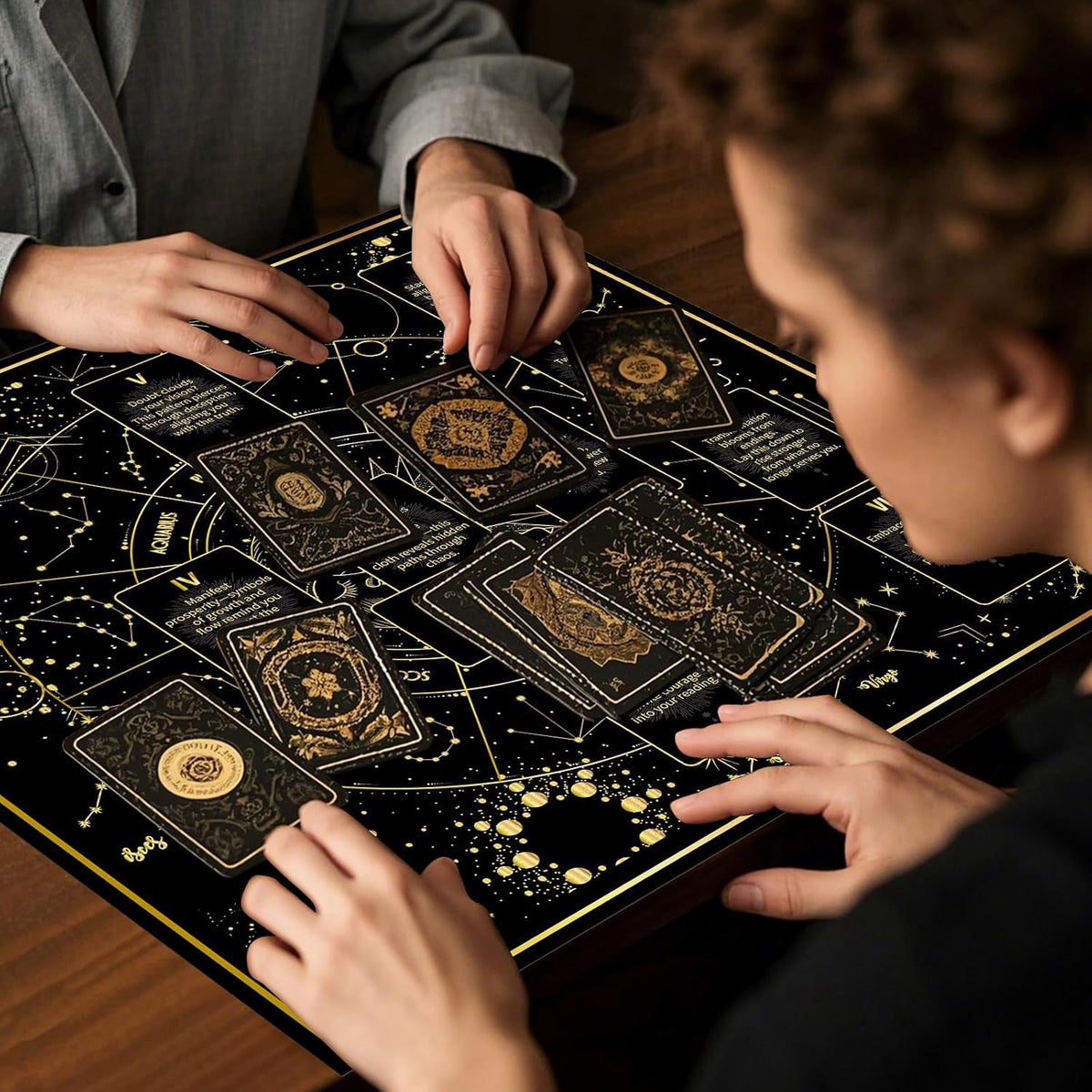 Celestial Tarot Cloth - Black & Gold, Double-Sided