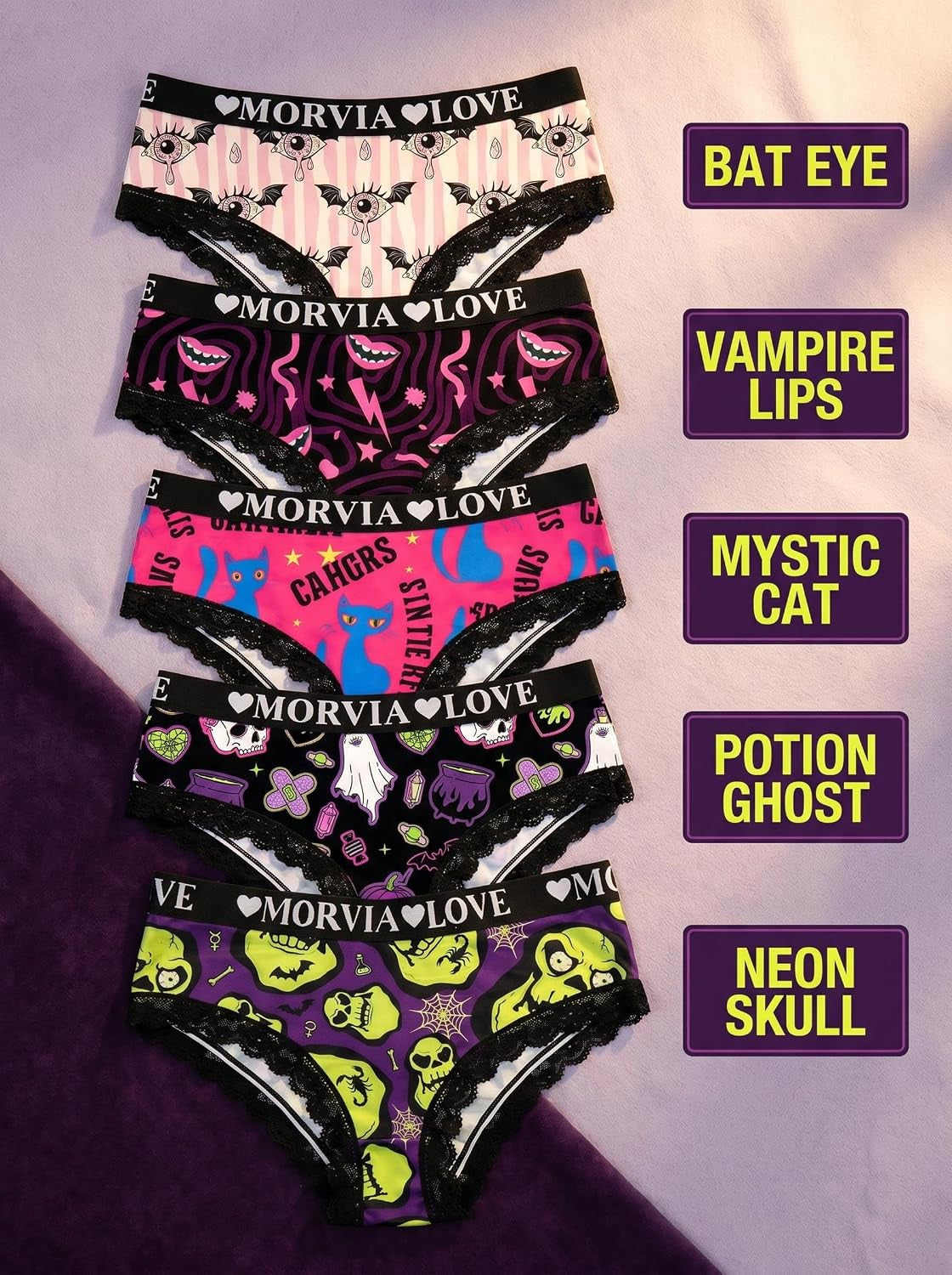 5 Pack Women'S Halloween Hipster Panties Gothic Print