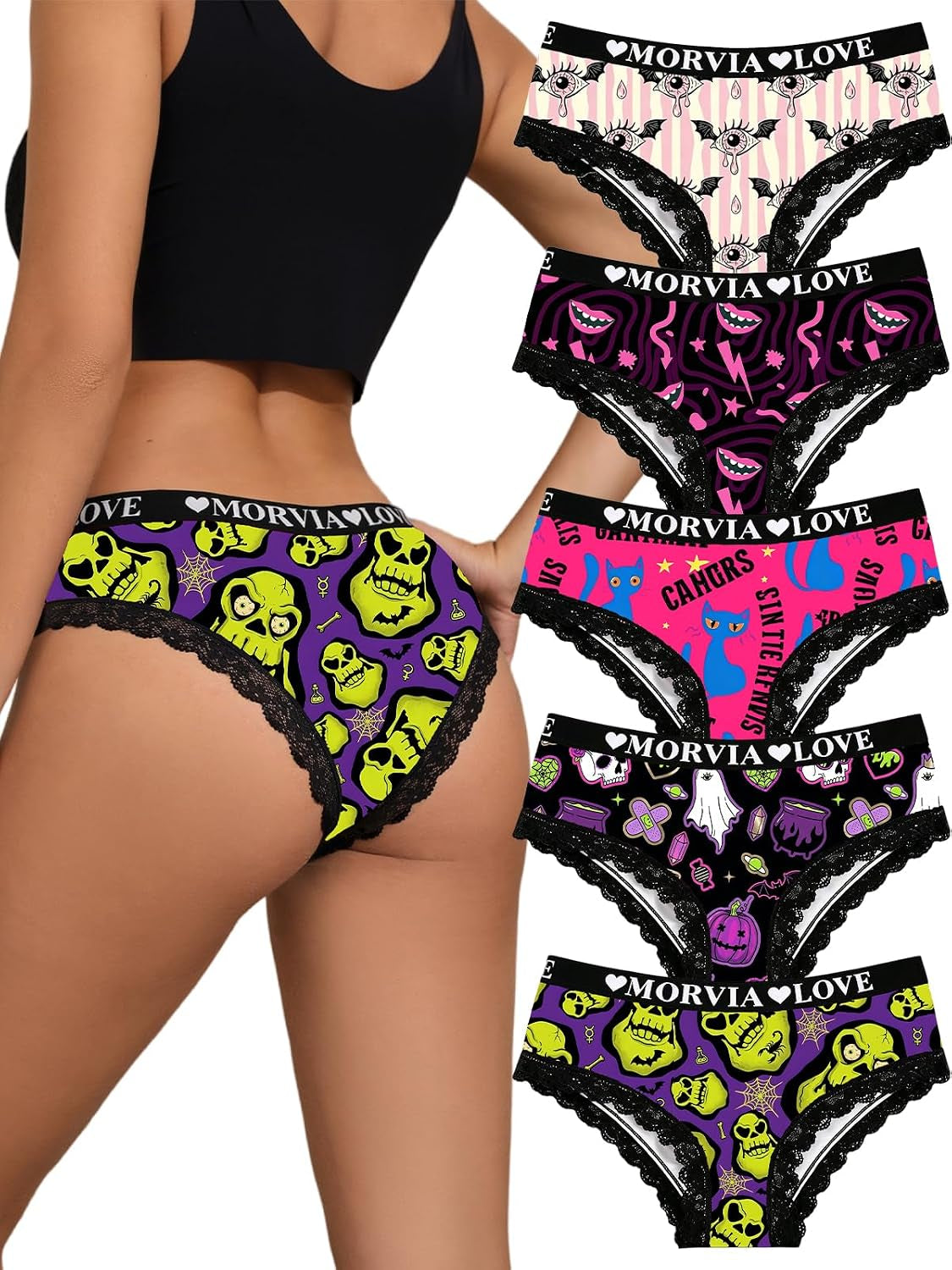 5 Pack Women'S Halloween Hipster Panties Gothic Print
