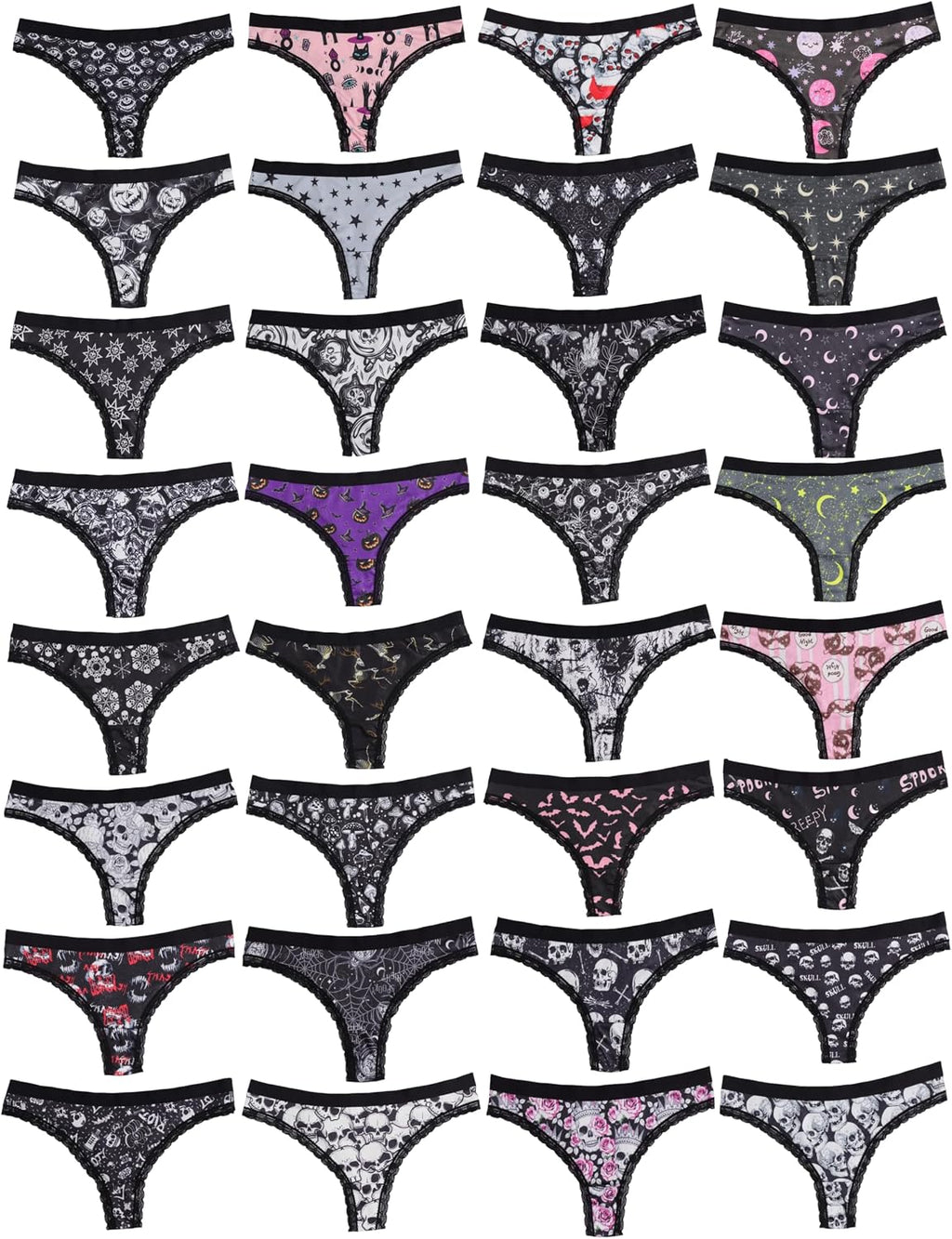 Variety of Panties Thongs Sexy Cute Chic Gothic Contrast Lace Halloween Skulls Stars Inspired Print Random Underwear