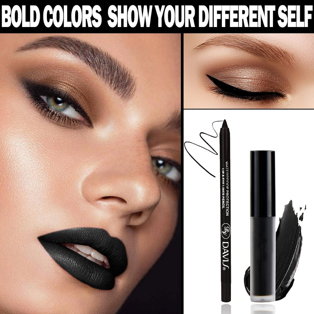 Matte Black Velvet Lipstick and Liner Set