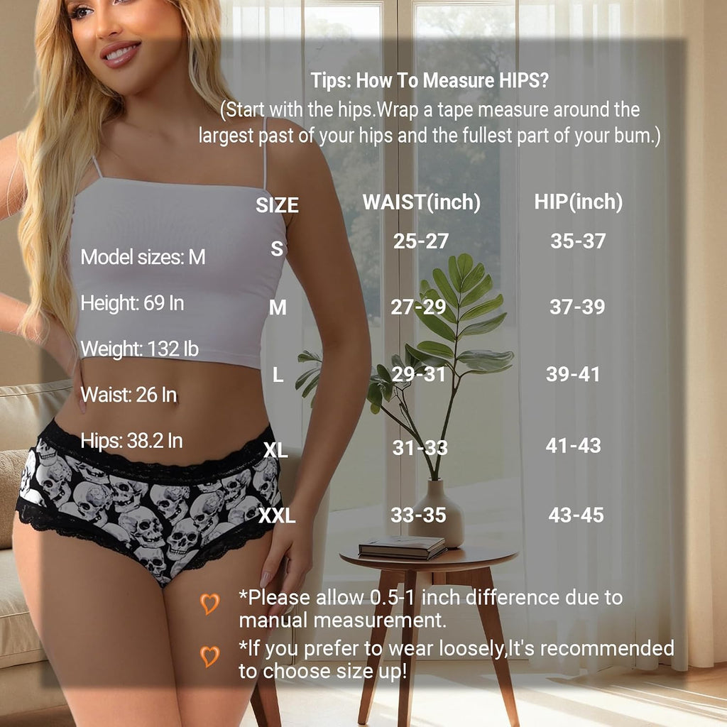 Women'S Gothic Hipster Panties 5/6Pack Soft Comfort Lace Underwear
