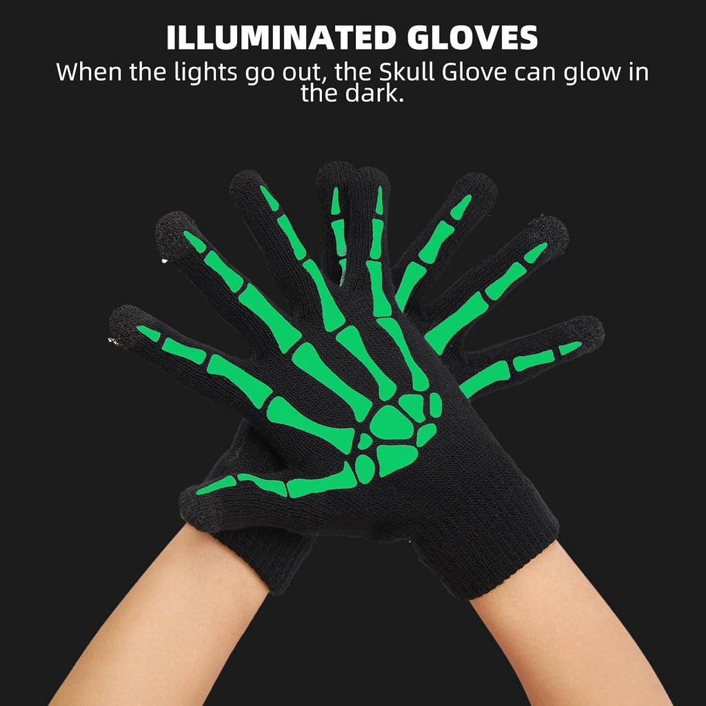 Glow in the Dark Skeleton Fingerless Gloves