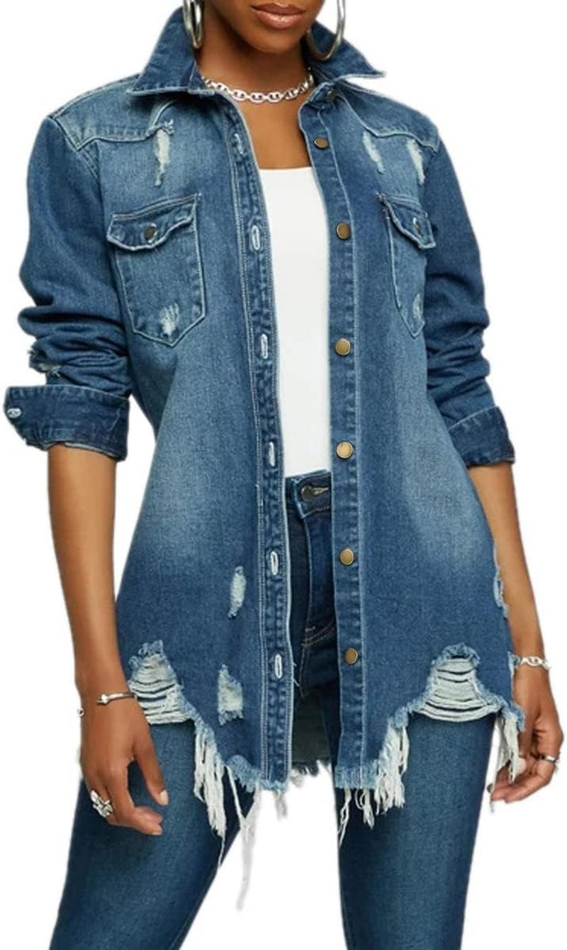 Distressed Butterfly Denim Jacket for Women