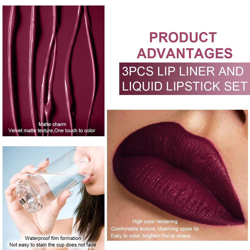 Dark Berry Liquid Lipstick & Liner - 3 Piece Set