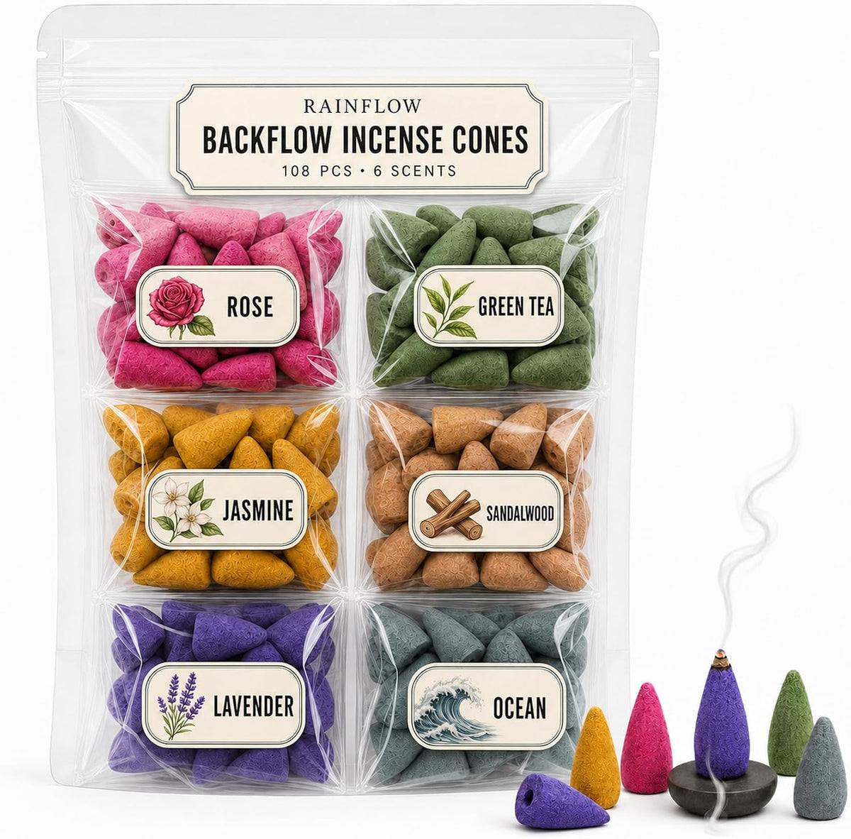 Backflow Incense Cones - 108 Piece Refill Pack