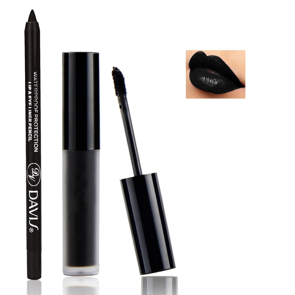 Black Liquid Lipstick and Lip Liner Set