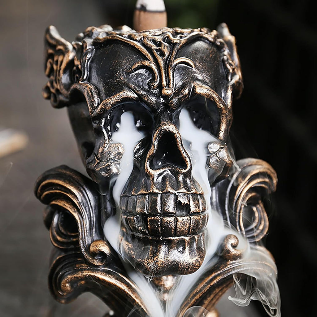Resin Skull Backflow Incense Burner Kit - Gold