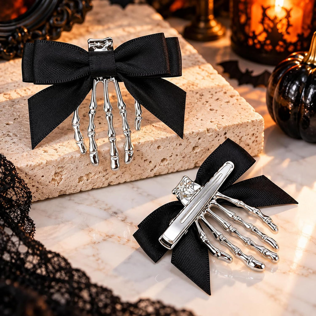 Skeleton Hand Hair Clips with Bowknot, 2 Piece