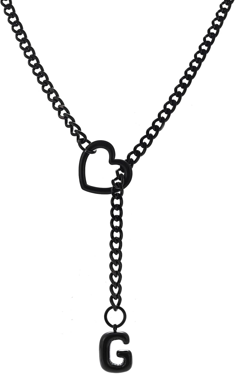 Black Heart Slip Chain Necklace - Stainless Steel