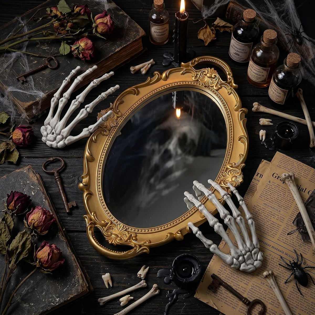 Skeleton Hand Gothic Oval Mirror
