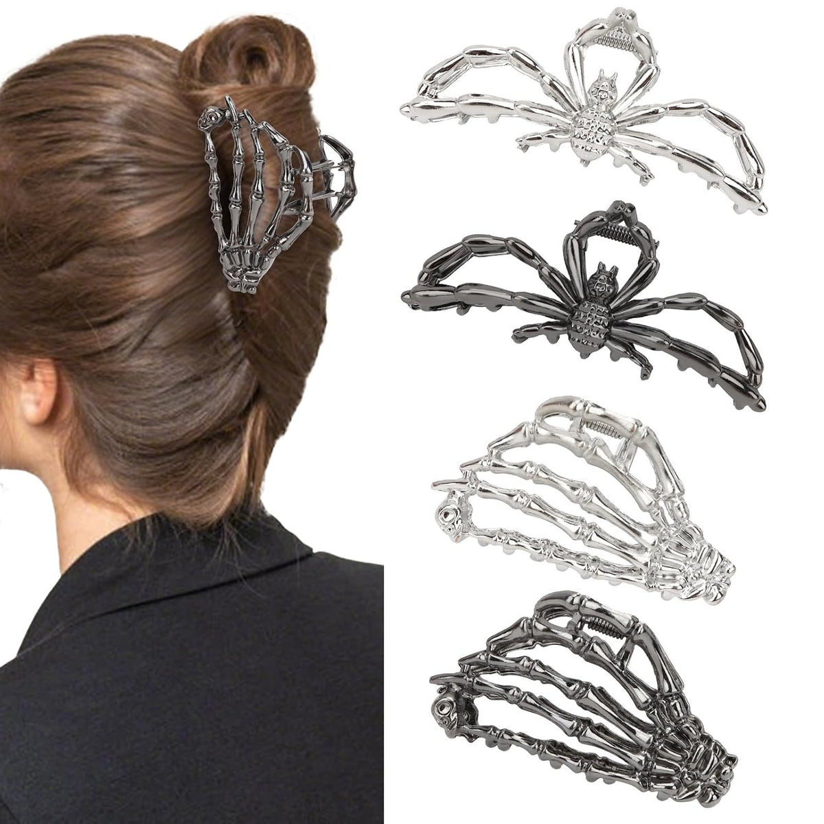 Large Spider Metal Hair Claw Clips, 4 Piece