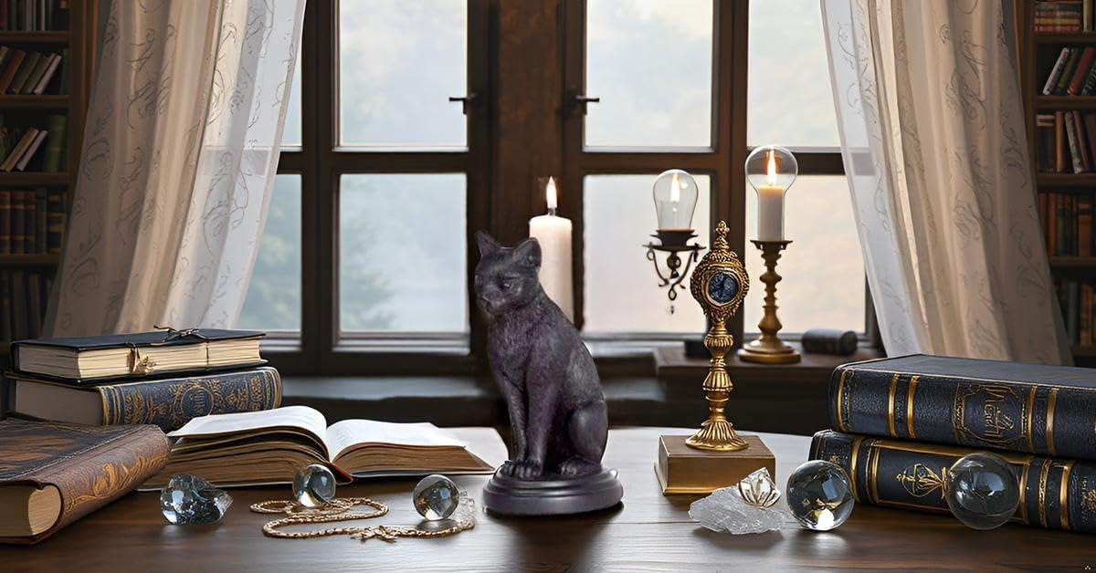 Gothic Black Cat Candle Holder - Resin Statue