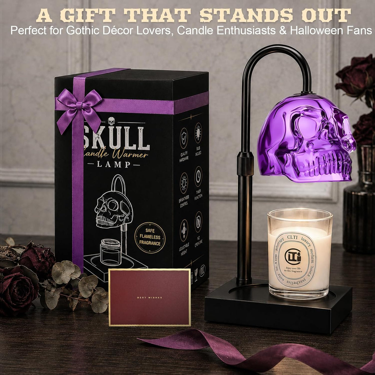 Gothic Skull Candle Warmer Lamp with Timer and Dimmer