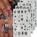 Gothic Spider Web and Bat 3D Nail Stickers, 8 Sheets