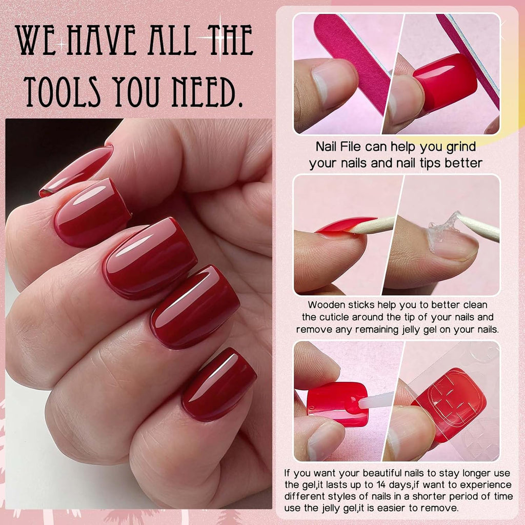 Dark Red Short Square Press-On Nails