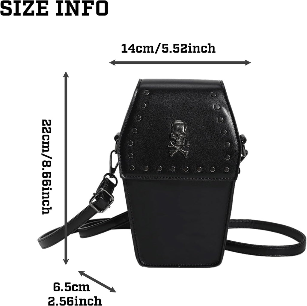 Coffin Crossbody Purse - Black, Skull Print