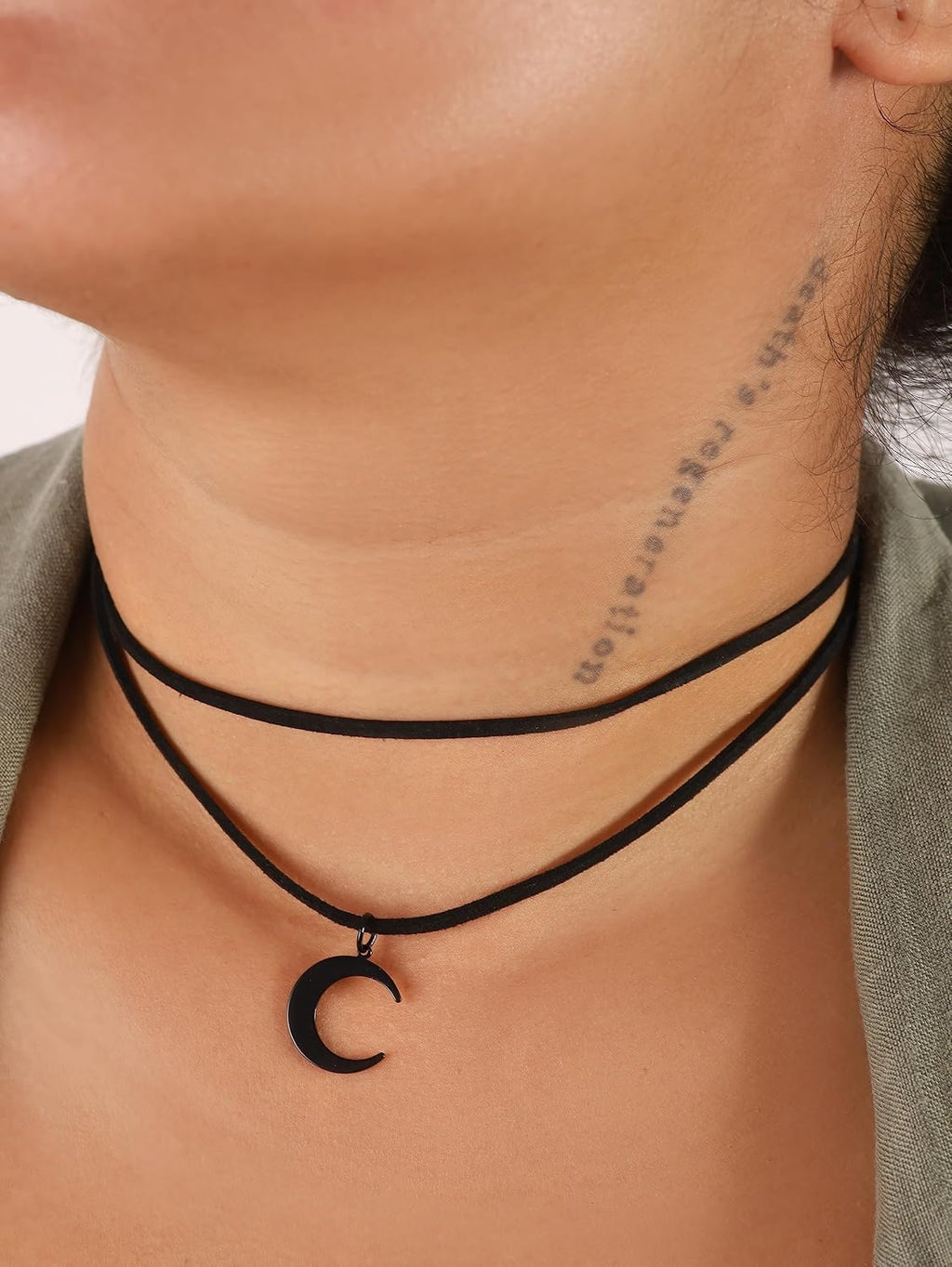 Layered Crescent Moon Choker - Black