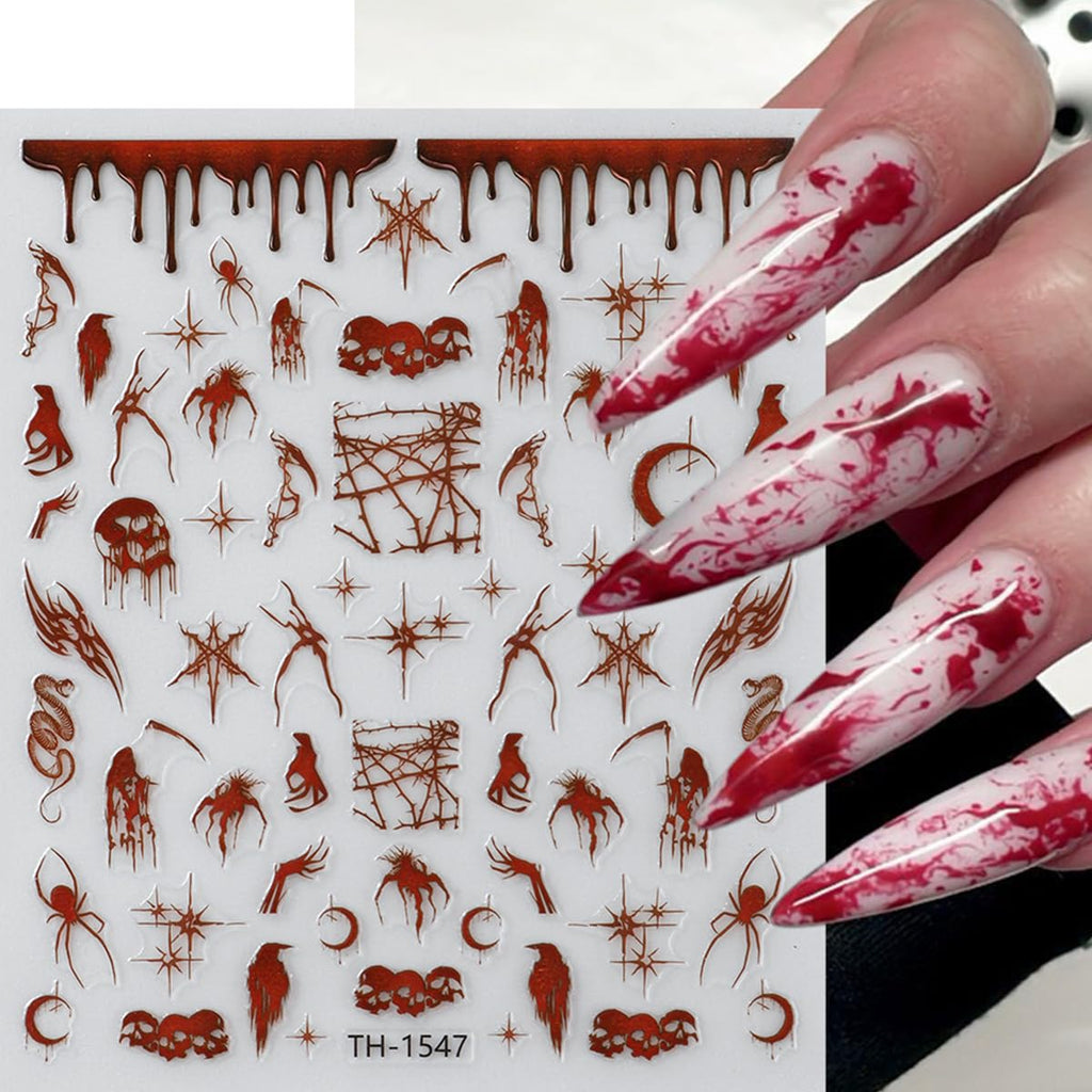 Horror Goth Nail Decals: Bats, Roses, Spider Webs and Skulls, 6 Sheets