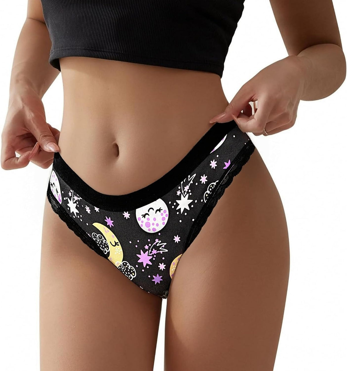 Women'S Hot Cute Print Thong Panties 5/6Pack,Soft Comfort Underwear