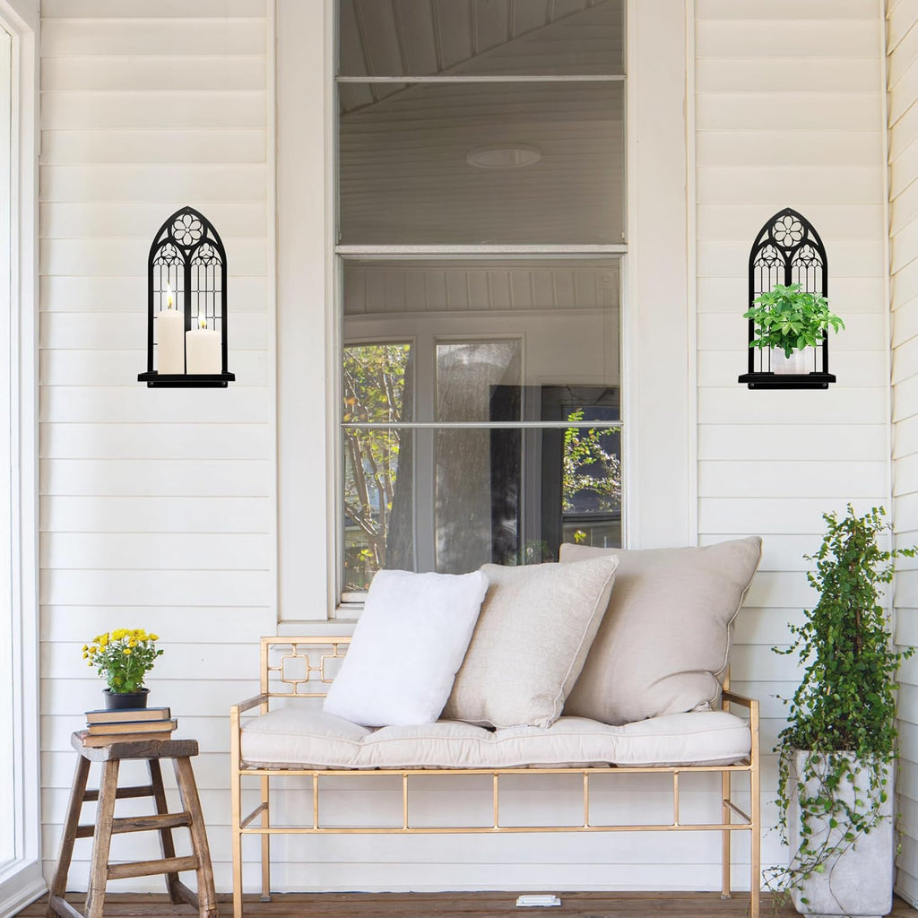Gothic Arch Wall Sconces - Set of 2, Black Metal