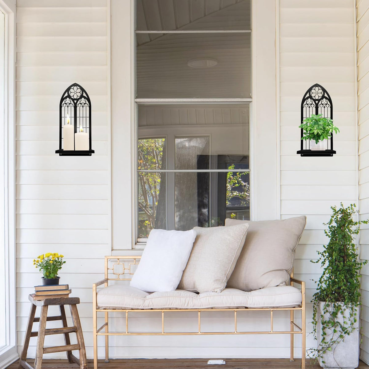 Gothic Arch Wall Sconces - Set of 2, Black Metal