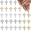 Gold and Silver Cross Nail Studs with Pearls, 30 Piece
