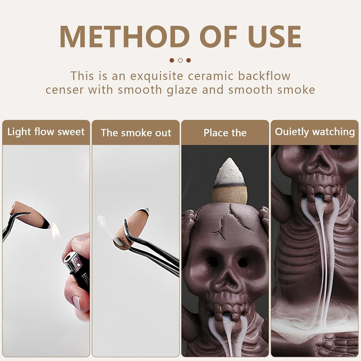 Skull Backflow Incense Burner - Ceramic