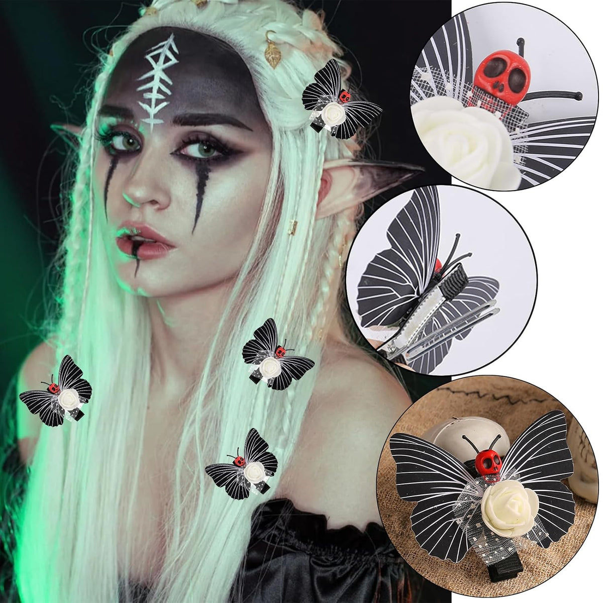 Gothic Skull Butterfly Hair Clips, 4 Piece