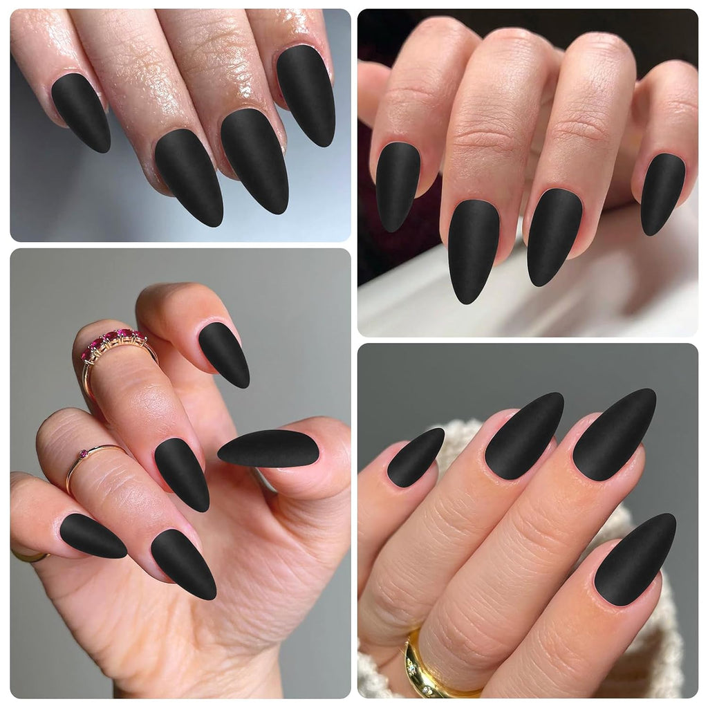 Matte Black Almond Press-On Nails, 240 Piece Set