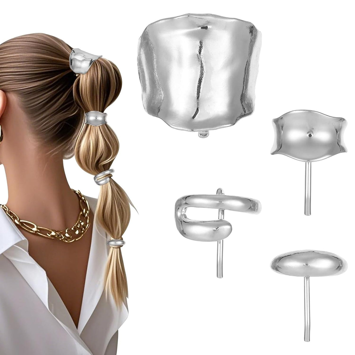 Silver Hair Cuffs - 4 Piece Set