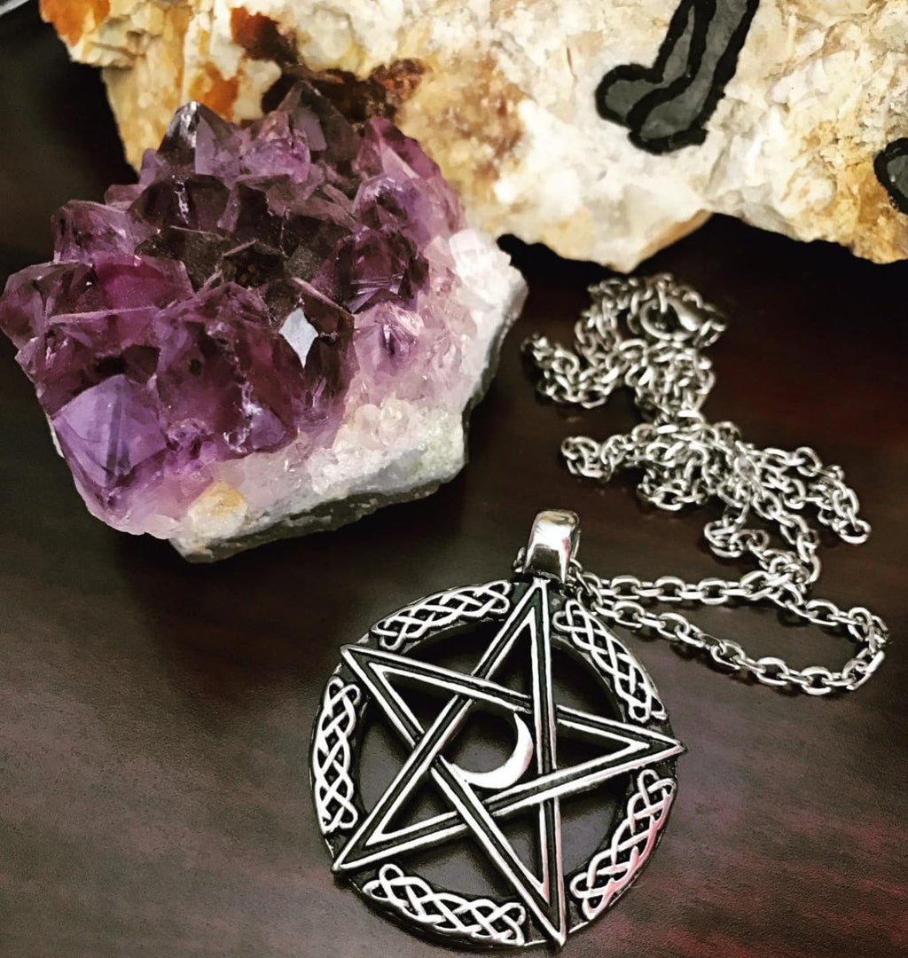 Pentacle Moon Pendant Necklace - Stainless Steel