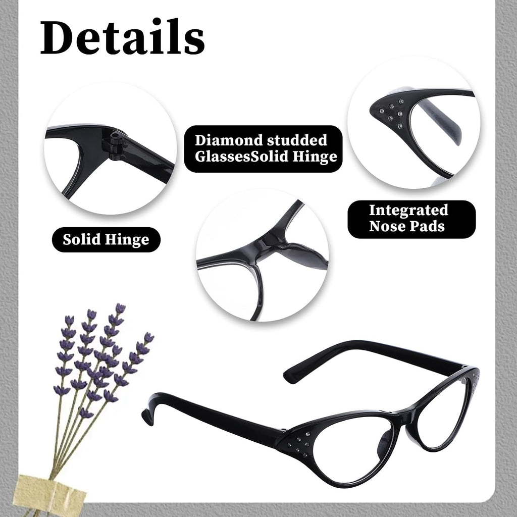 Rhinestone Cat Eye Glasses - 4 Pack