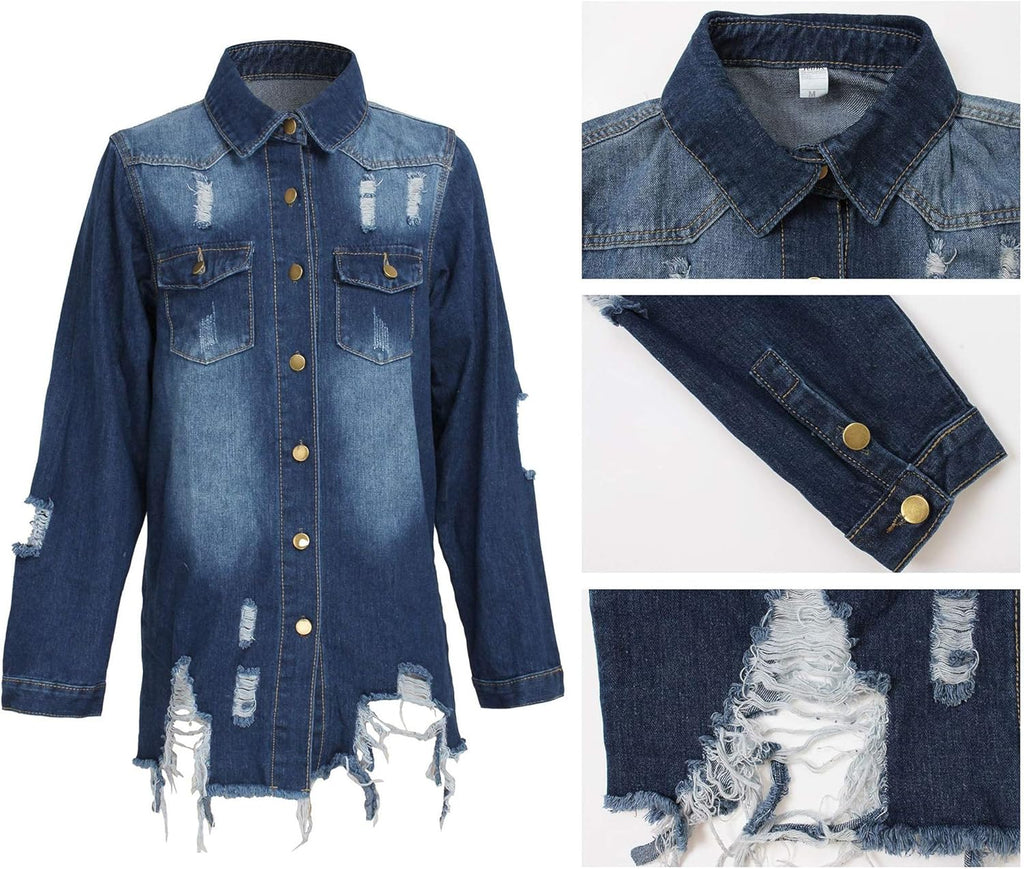 Distressed Butterfly Denim Jacket for Women