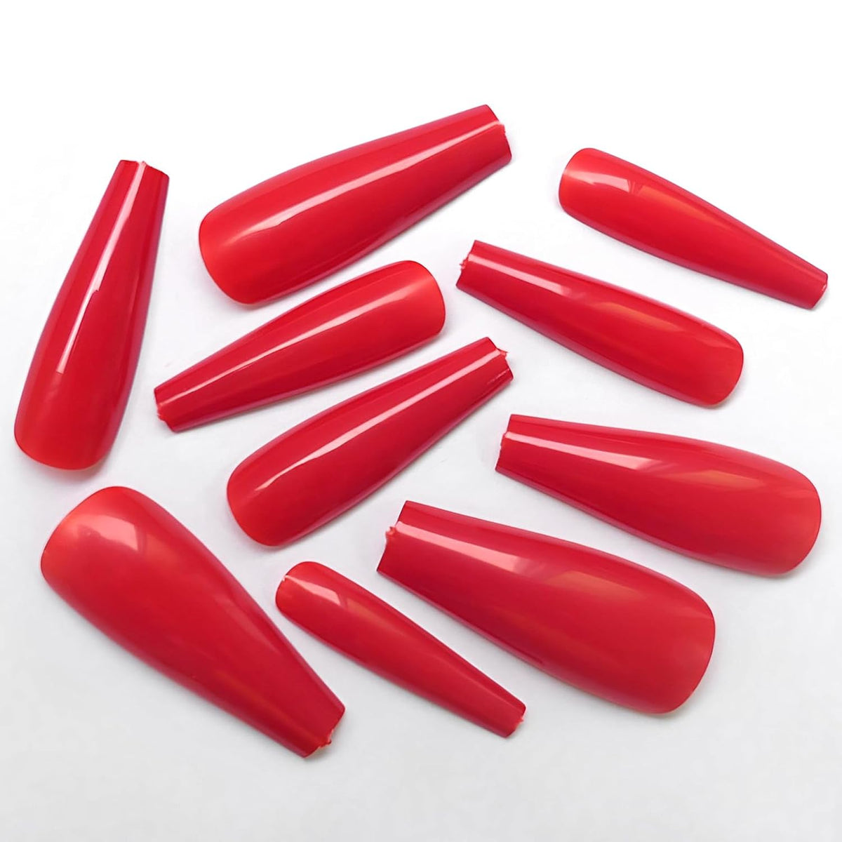 Red Gloss Coffin Press-On Nails - 120 Piece Kit