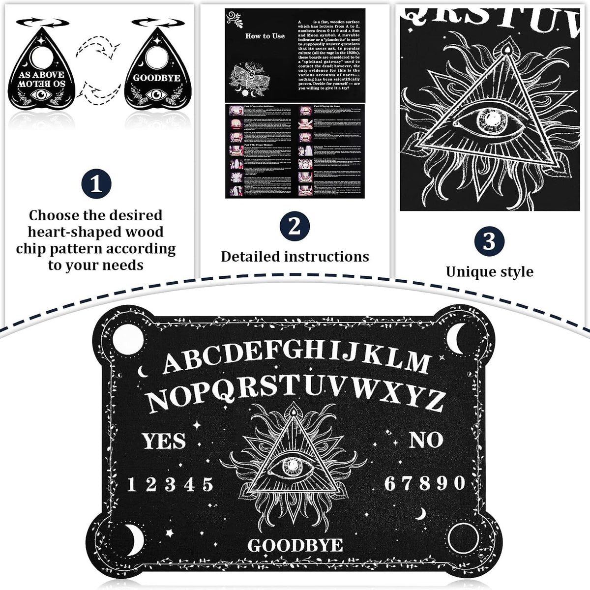 Black Wooden Spirit Talking Board with Planchette