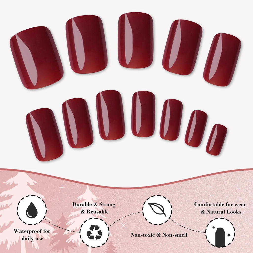 Dark Red Short Square Press-On Nails